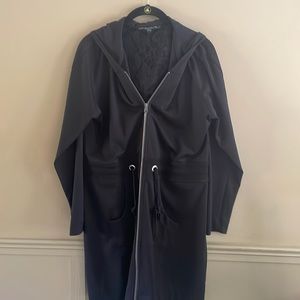 Colleen Lopez Black Hooded Zip-Front Sweatshirt Dress